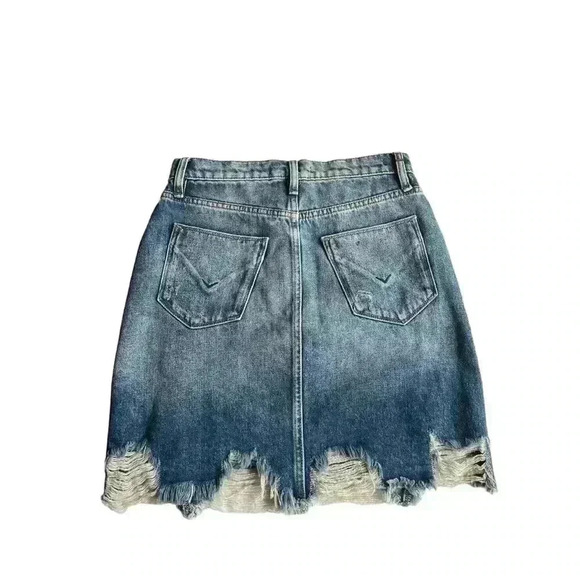 HUDSON  LULU DISTRESSED 5 POCKET WOMEN’S DENIM PENCIL SKIRT•MEDIUM DENIM… - Picture 2 of 10